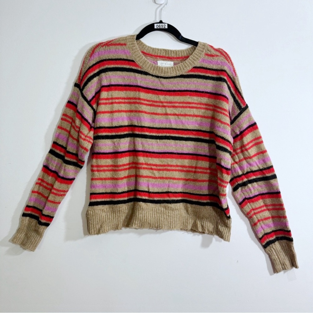 Lucky Brand Striped Sweater Large Boho Cotton Blend Crewneck Relaxed Fit
